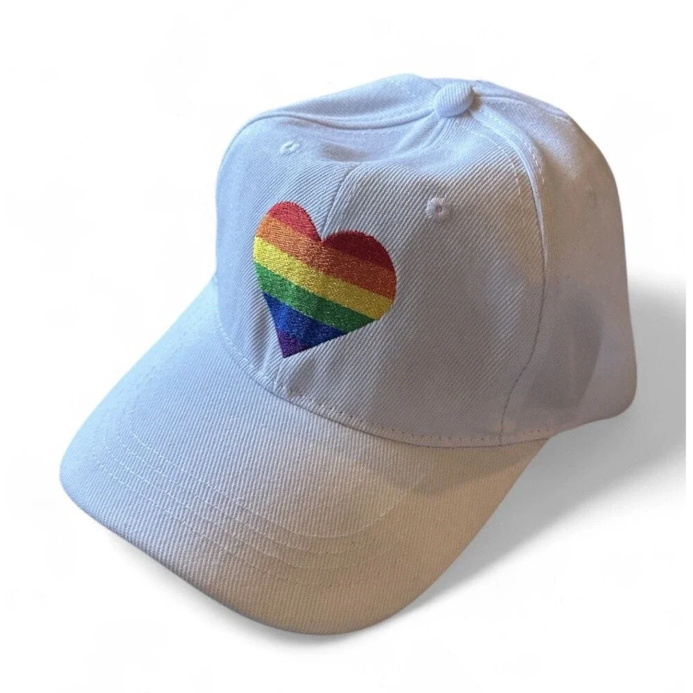 NWT Season of Love Baseball Cap White With Rainbow Heart Pride NEW Adult